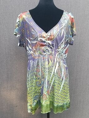 Unity World Wear V-Neck Paisley Floral Tunic in Multicolors